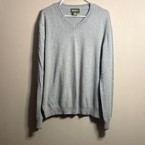 Vintage Eddie Bauer Gray V-Neck Cotton/ Cashmere Sweater Large